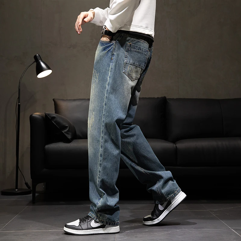 

Men's Straight Leg Fce Lined Thiened Denim Jeans Loose Fit Retro Hip Hop Winter Faion Ci Sle Long Pants Cotton 00%