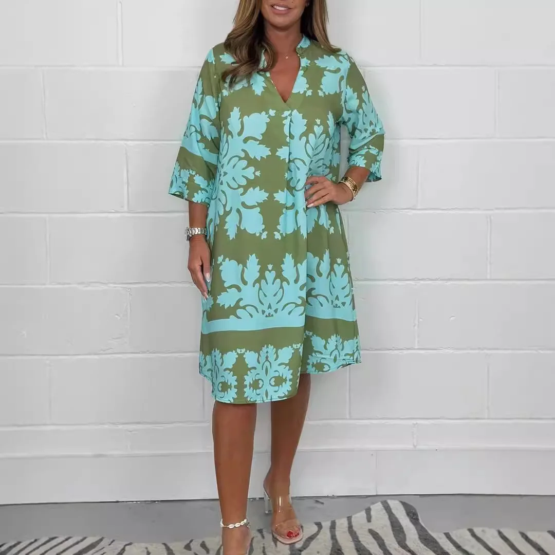 

2025 New Women's Dresses Graphic Print Elegant & Beautiful Midi Dresses Loose Female Summer One-piece Dress Vestidos