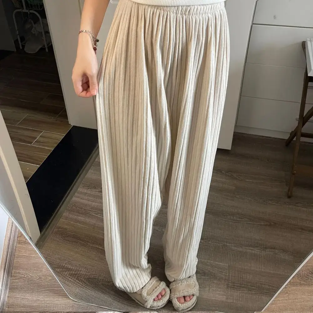 Pantalones de pijama de invierno, pantalones de descanso de pierna ancha con cintura elástica de felpa gruesa, pantalones de salón informales sueltos de Color sólido para uso en el hogar