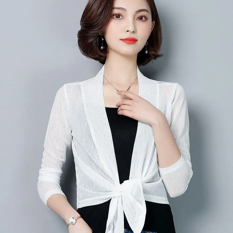 

4XL Fashion Summer Women Sexy See Through Shirt Lace Mesh V Neck Lady Tops Perspective Long Sleeves Female Blouses Clothing