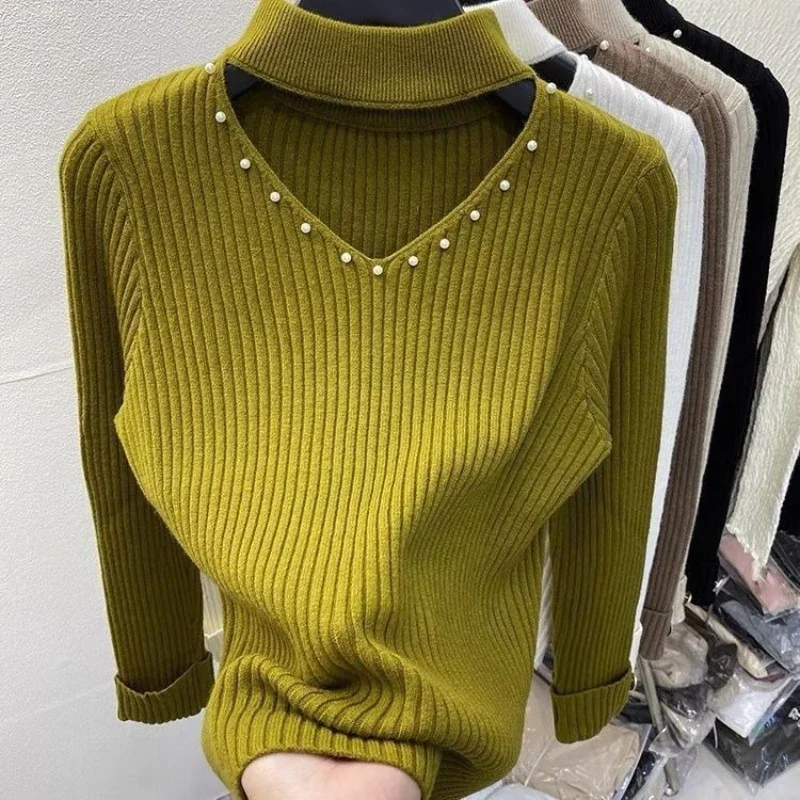 

Pearl Slim Fit Knitted Sweaters for Women Cheap Top Hot Sale Winter Light Jumper Trend Korean Fashion Aesthetic Female Pullover