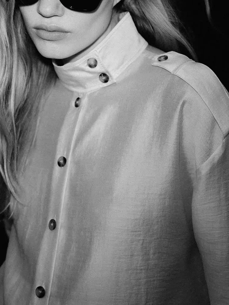 Spring New Arrival Women's Shirt Simple Long Sleeve Casual Drapey Stand Collar Blouse Ethnic Stage Costume for Young Women view 5