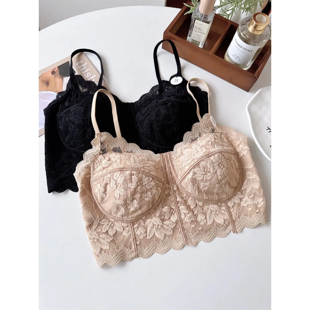 BANERDANNI Sexy Lace Tube Top Wireless Boning One‑Piece Fixed Cup Beauty Back Camisole Spring Summer Inner Layering  Women Bra