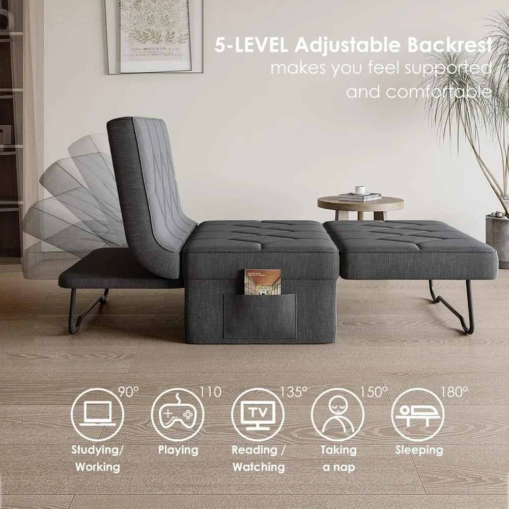 أريكة سرير قابلة للتحويل بمسند ظهر مكون من 5 مستويات قابلة للتعديل، كرسي نوم عثماني عريض 74 عميق × 28، سرير فوتون فردي حديث لـ C #4