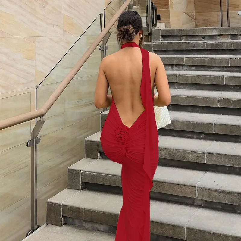 

New Women'S French Sexy Backless Long Dress, Pure Desire To Slim Fit And Hang Neck Dress