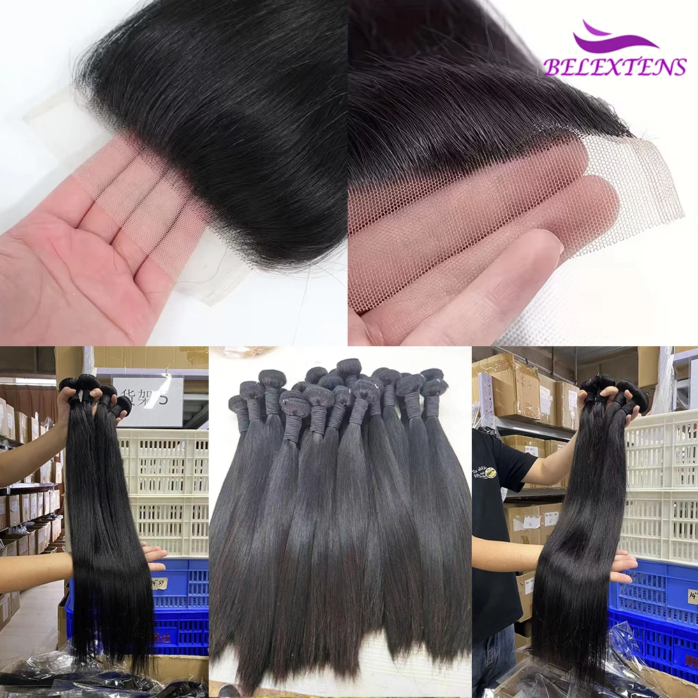 15A Glatte Echthaar-Bündel mit Verschluss 2x6/5x5/13x4 Brasilianische Jungfrau-Rohhaar-Extensions 100% Echthaar für Frauen – Detail 4