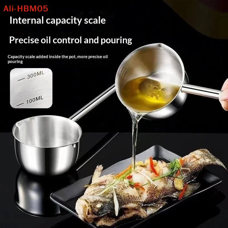 (HB05)Multifunctional Sauce Spoon 316 Stainless Steel Seasoning Oil Spoon With Long Handle Pour Spout For Kitchen Baking