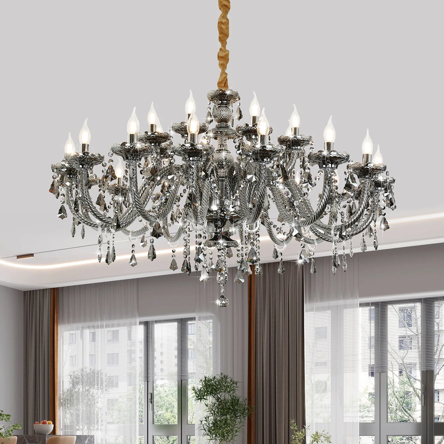 European Retro Living Room Led Crystal Chandelier Home Decoration Living Room Dining Room Bedroom Villa Staircase Room Lighting