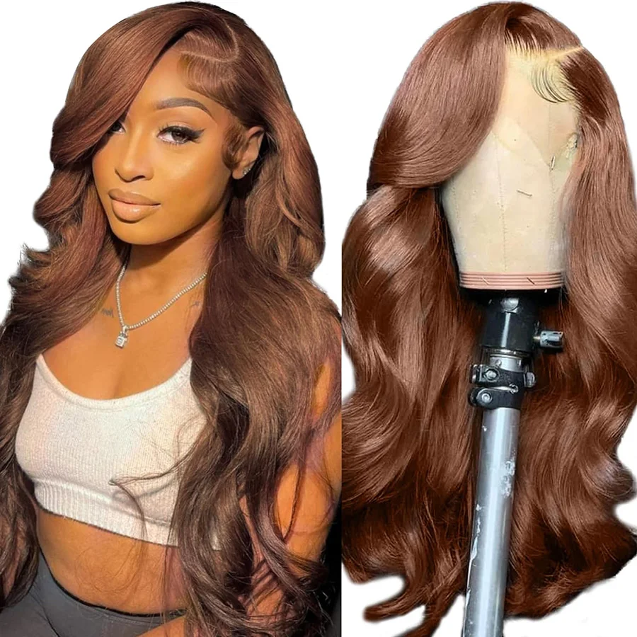 Human Hair Wigs Chocolate Brown 30 Inch Grade 10 Brazilian Body Wave Lace Frontal Wig 100 % Human Hair Lace Front Wigs