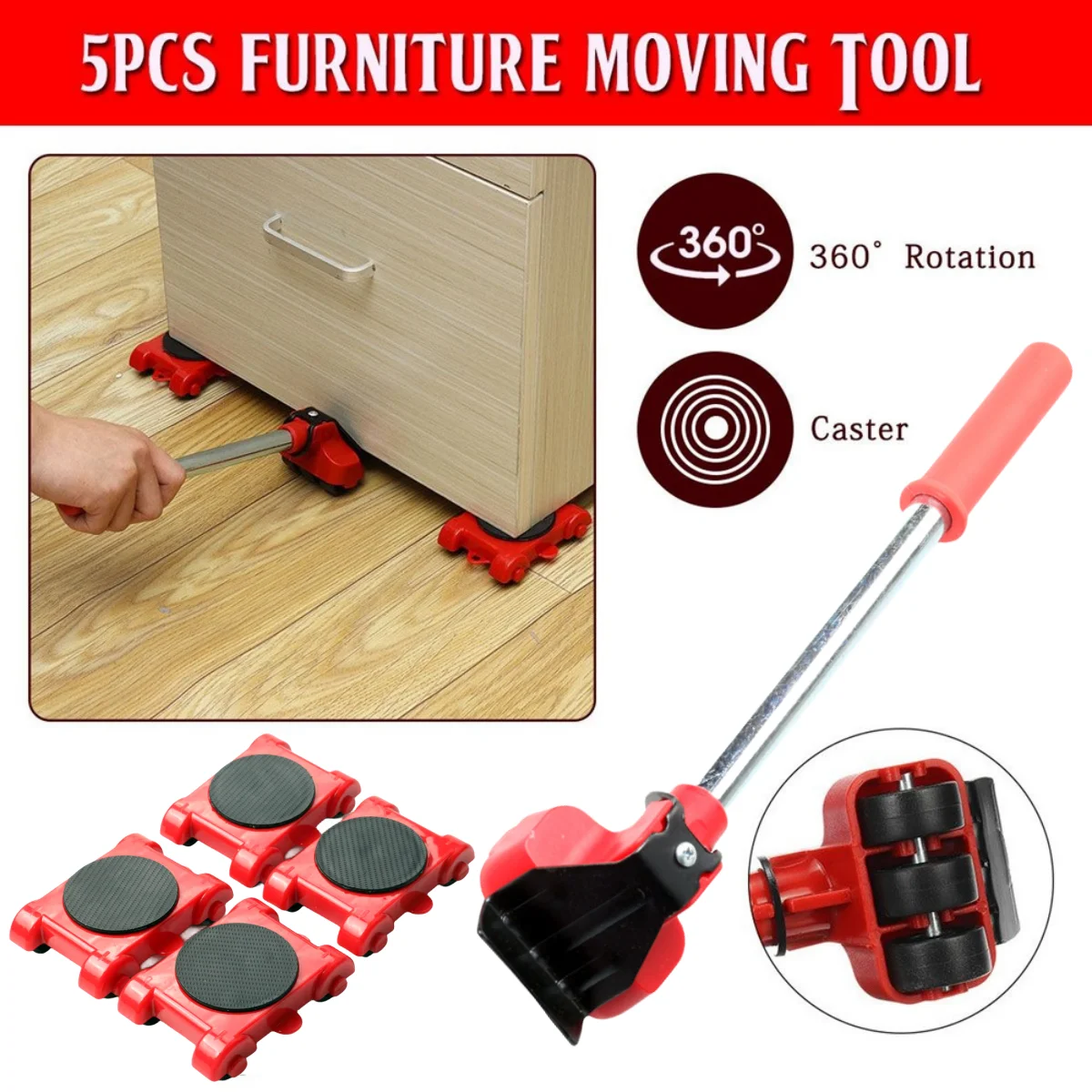 Heavy Duty Furniture Lifter Transport Tool Furniture Mover set 5/14 Move Roller 1 Wheel Bar for Lifting Moving Furniture Helper