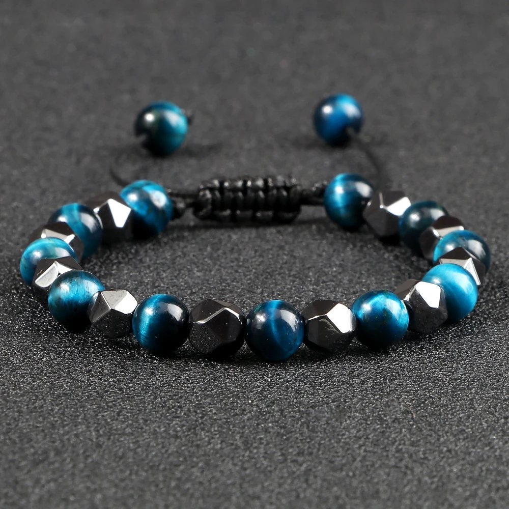 Braccialetto di perline di distanza in pietra lavica nera naturale da 8mm braccialetti di perline di ematite irregolare per donne uomini coppie regali di gioielli di Yoga