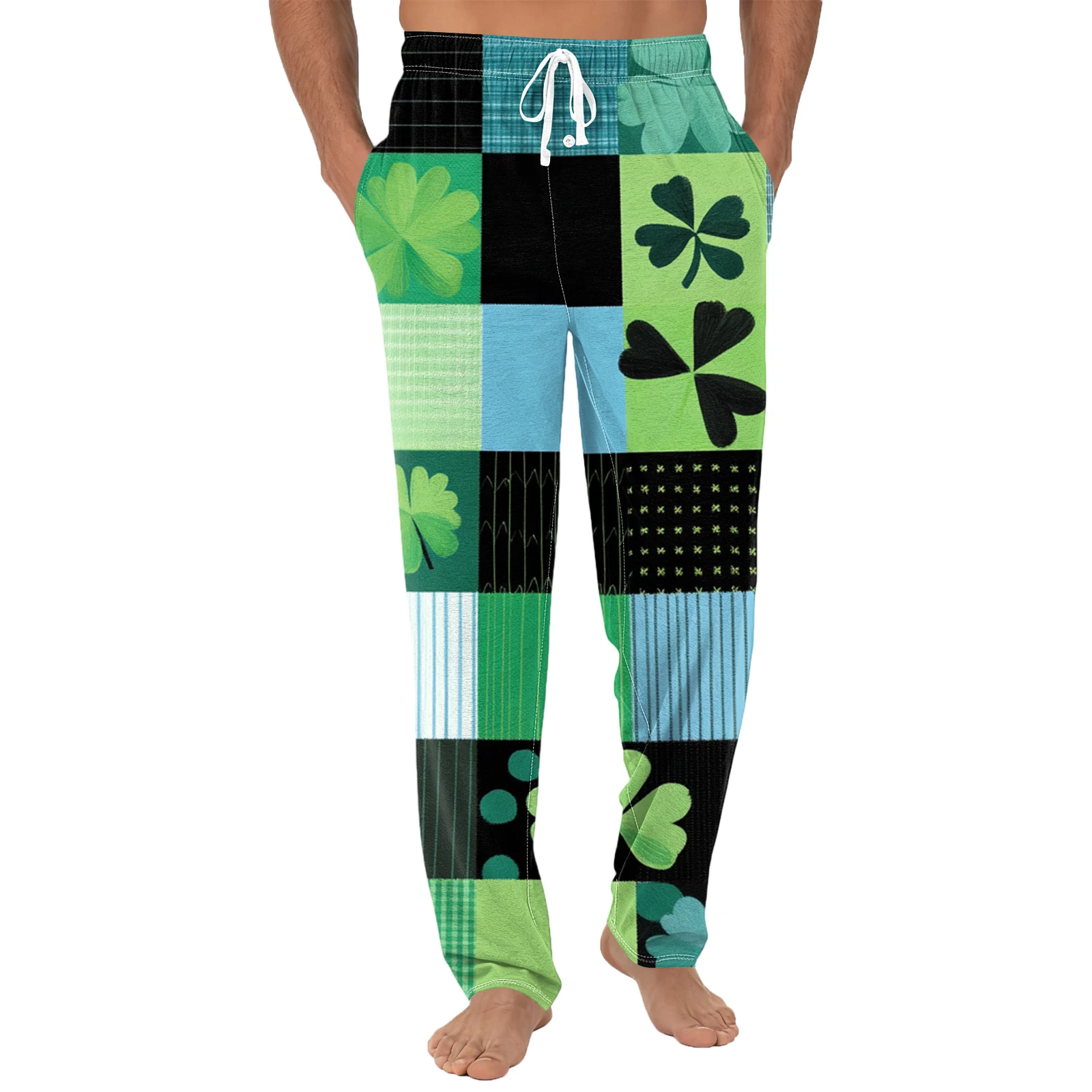 

Men'S Plain Weave Needle Pocket Casual Pants St. Patrick'S Print Patterned Sleeping Pants Home Sleeping Pants Wide-Leg Pants
