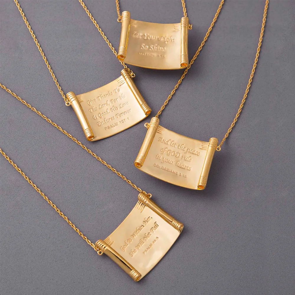 Europe and America Gold Color Fine Carve Bible Excerpt Necklace UNISEX Sincere Believers Casual Daily Versatile Jewelry Necklace