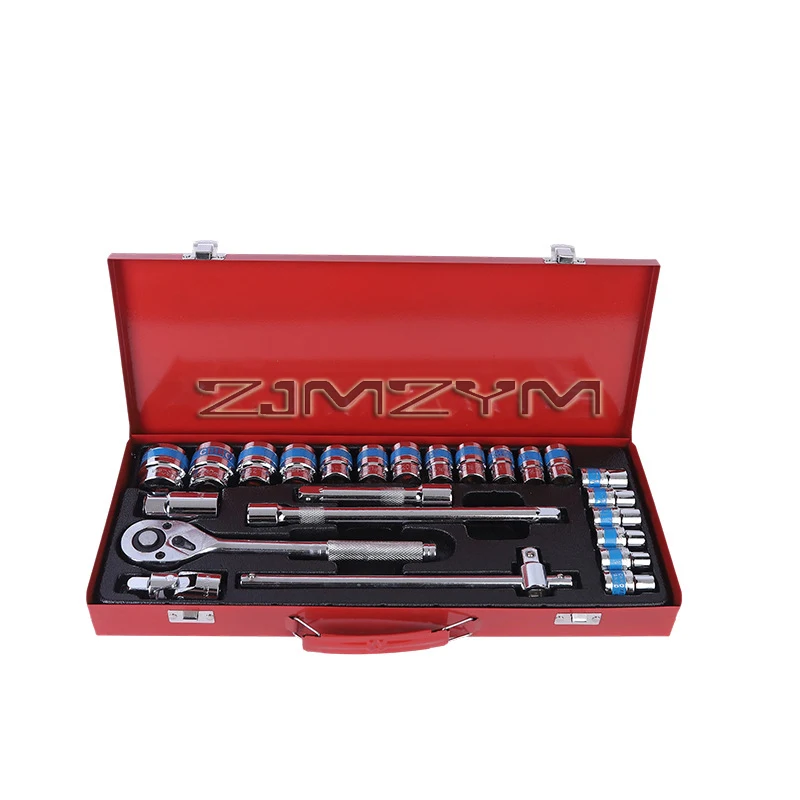 Blue Ribbon Socket Set - 24 Piece Auto Repair Kit with Quick Ratcheting Wrench Extension Tools Socket Ratchet Wrench Combination
