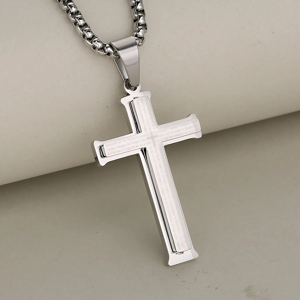 European & American Trend Simple Letter Faith Cross Stainless Steel Pendant Necklace for Women and Men, Fashion Jewelry