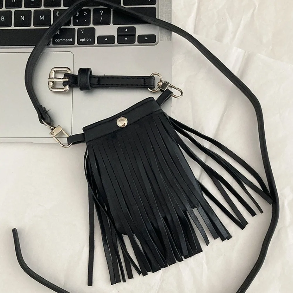 حقيبة الخصر بو الجلود شرابة حزام خمر الجينز ديكور حزام مع حقيبة سبيكة سوداء أحزمة الجيب الشارع الشهير