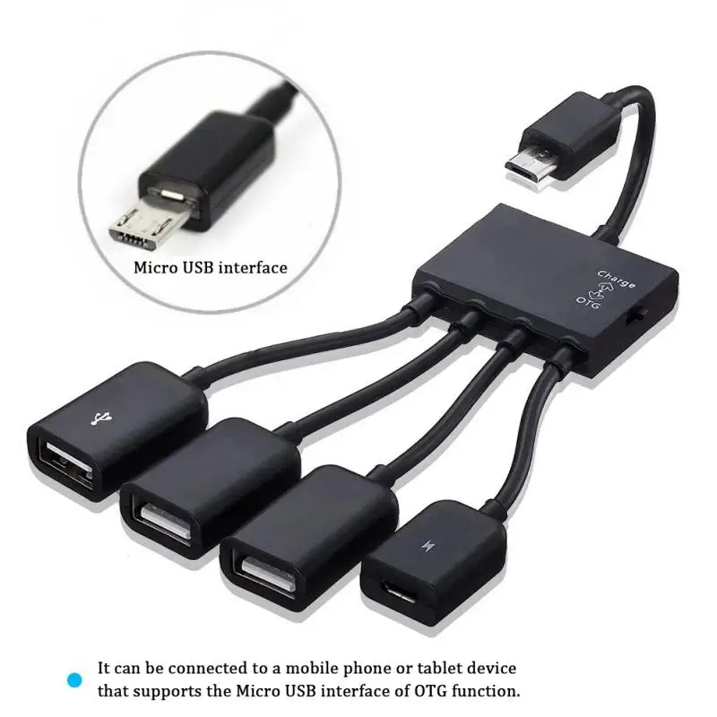 RYRA 4 Port Micro USB 2.0 HUB 4-IN-1 OTG Hub Power Adapter Cable for Android Phone support simultaneously Charging/data exchange