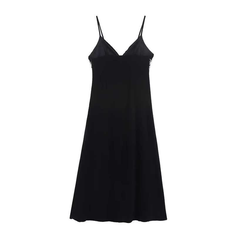 KEYANKETIAN 2025 Estate delle nuove donne Fiore ricamato Halter Dress Stile francese Cucitura Dettaglio Profondo scollo a V Abiti MIDI sottili