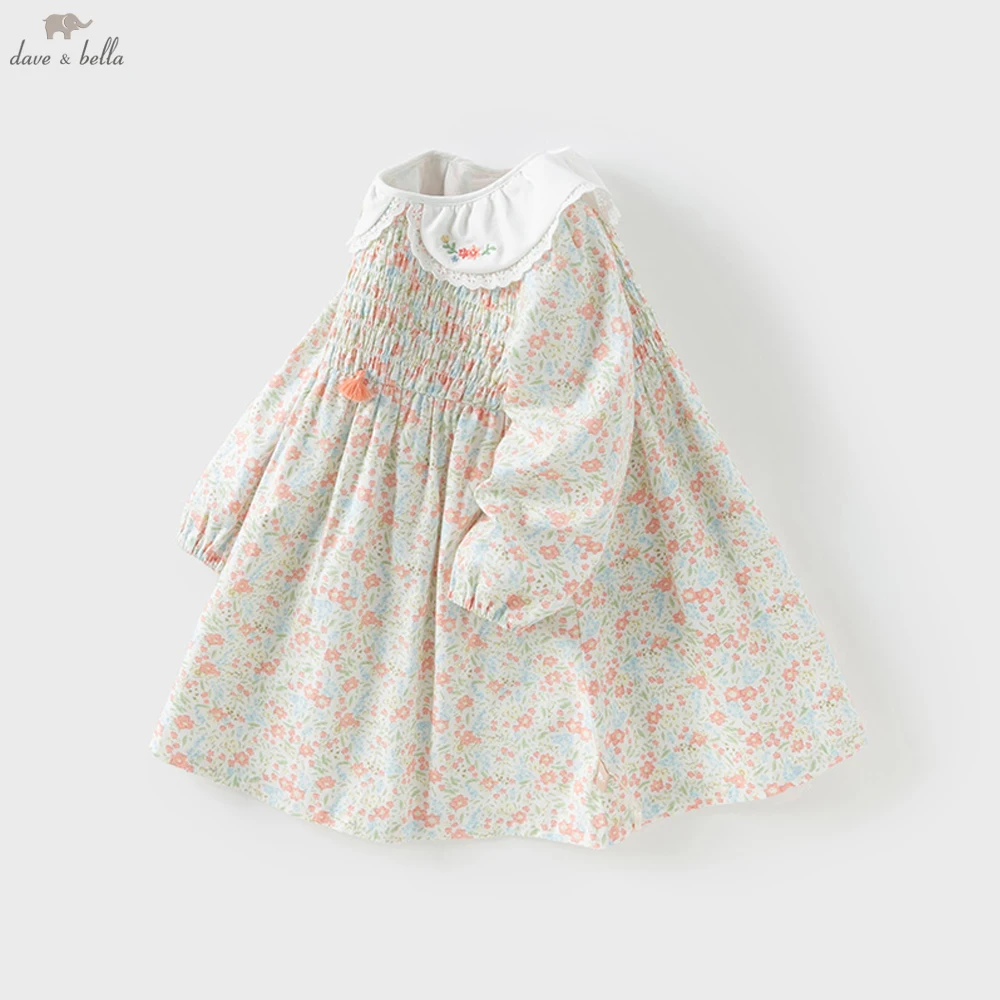 

[Dave Bella Girls' Floral Print Long Sleeve Autumn Spring Dress Children Cute Winter Bottom Dress Casual Party Clothes DB1250439