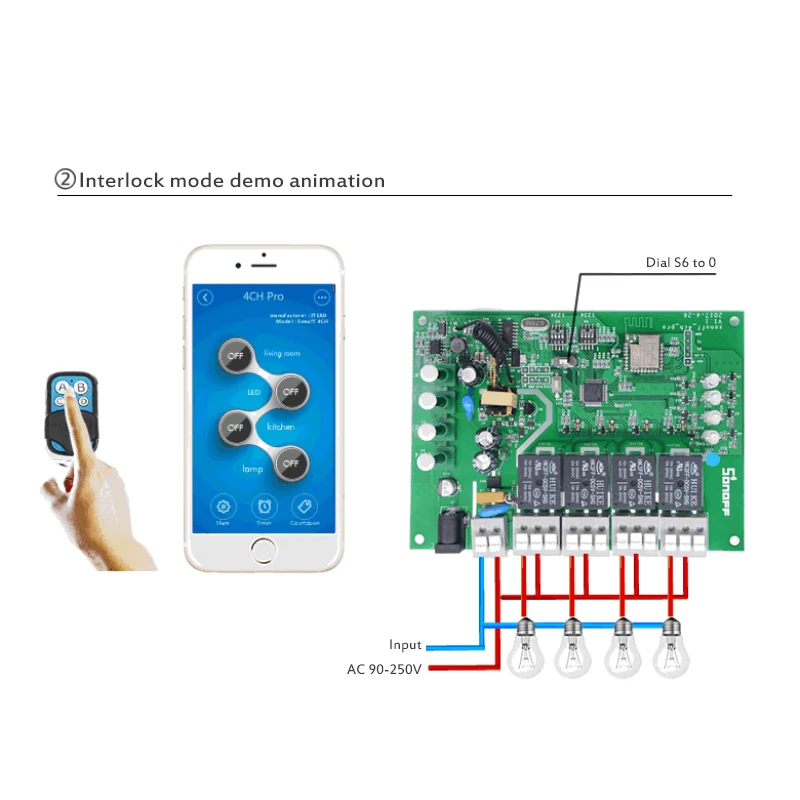 SONOFF-Interruptor Inteligente Sem Fio, Disjuntor de Módulo RF, WiFi, 4CH, PROR3, 4 Gang, Luz Inteligente, Trabalhar com Alexa, Google Home