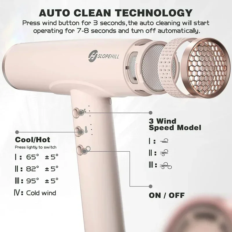 QWSlopehill Профессиональный фен с диффузором, ионный фен, мощный и быстрый салонный фен. Бесщеточный двигатель 110 000 об/мин.
