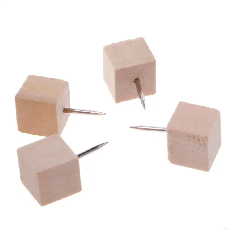W89C 30 Pcs Wooden Thumbtack Quadrate for Creative Decorative Drawing Push Pins