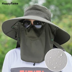 14CM Big Brim Hat Men and Women Removable Mask Fisherman Hats Sun Hat Bucket Hat Visors Sunscreen Fishing Cap Mountaineering Hat