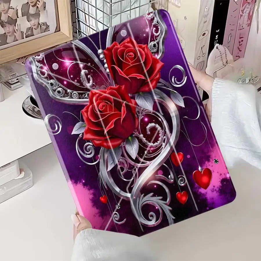 

Holder Cover Tablet Case For iPad Air 4 5 M3 M2 1 2 M4 11inch Pro 2025 Mini 6 7 Pro 11th 10th 9th 8th 7th 12.9inch Butterfly Red