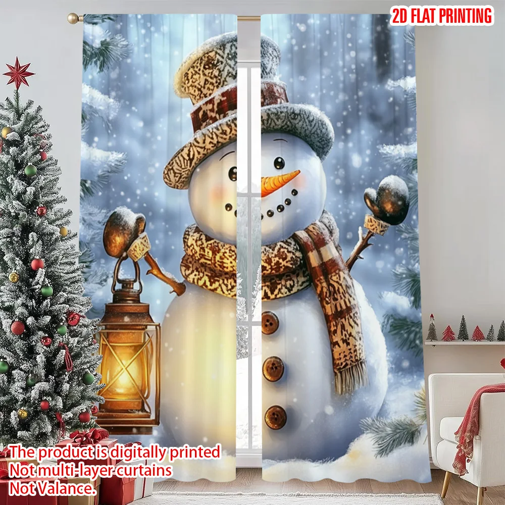 

2pcs 2D flat printing Merry Christmas Window Curtains Christmas snowman3 Durable 100% Polyester Fabric Without Electricity