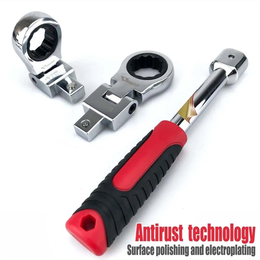 8pcs Interchangeable Head Ratchet Oil Pipe Wrench 180° Rotatable Detachable and Portable for Home Improvement and Repairs