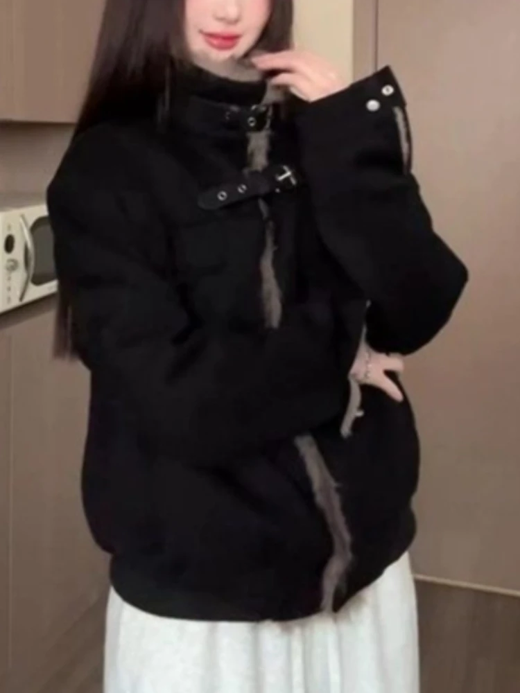 

American Elegant Vintage Coat Women Slimming Thick Fleece Warm Cotton Jacket Chic Casual Retro Outerwear Jackets Winter 2025 New