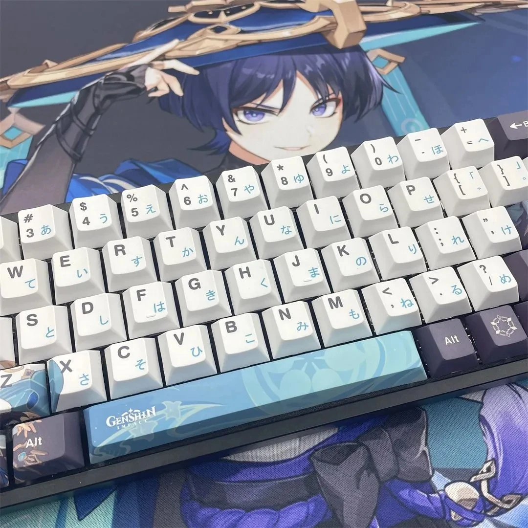 أغطية مفاتيح من نوع Genshin موديل 108 أغطية مفاتيح ذات تأثير سكاراموش على شكل مربعات ارتفاع الكرز قبعات مفاتيح شخصيات لعبة للزينة على لوحة المفاتيح
