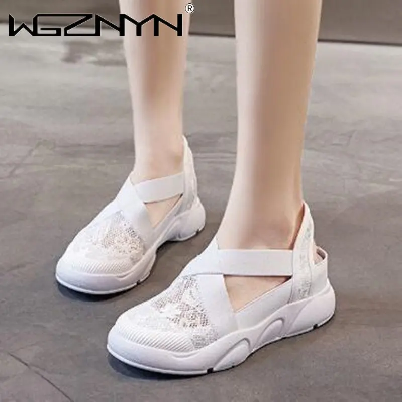 NEW Ladies Vintage Mesh Flats Summer Shoes Fashion Fisherman Sandals Ladies Stretch Bandage Casual Platform Sandals 2023 Loafers