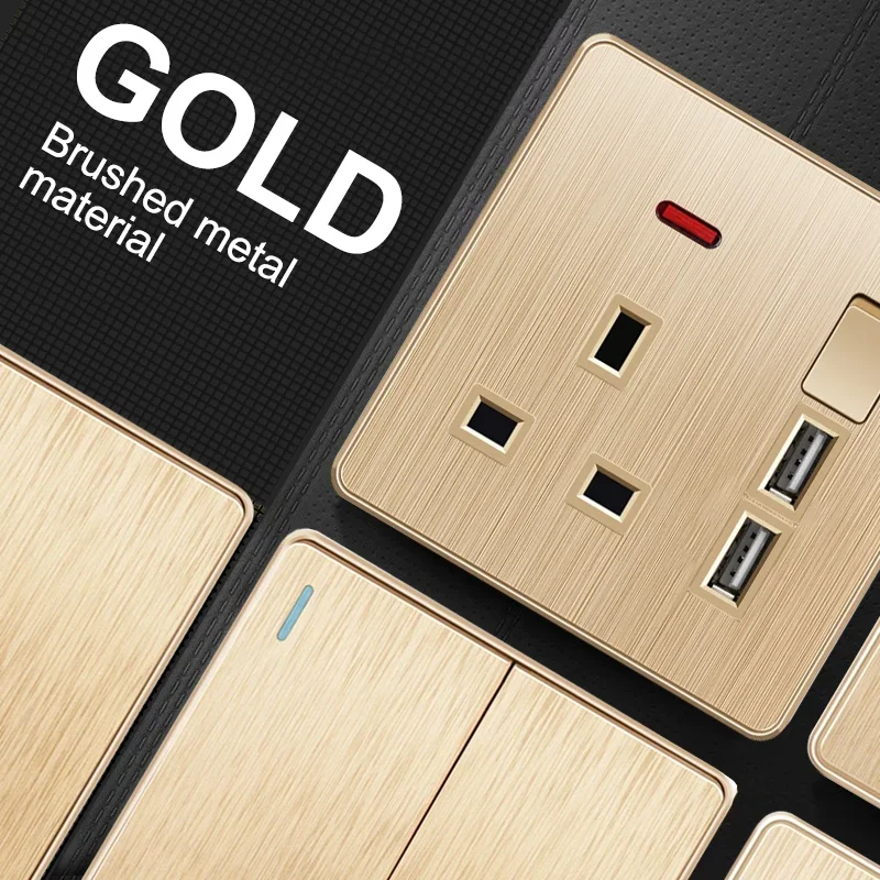 YINKA 13A 영국 표준 전등 스위치, USB가 있는 이중 소켓, 1 2 3 4 갱 벽 전등 스위치, AC110-250V, 플라스틱 86/146 유형