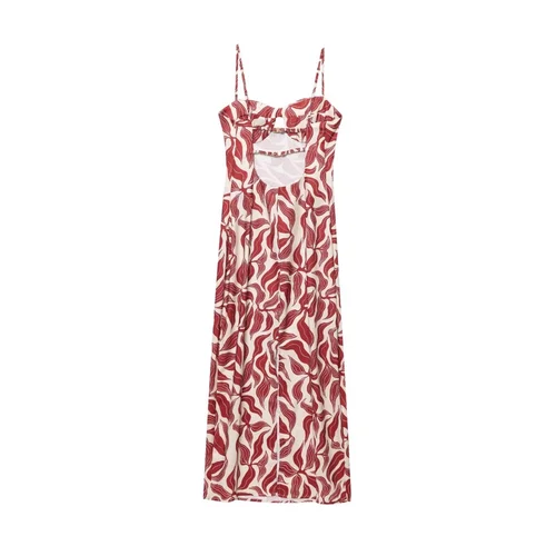 Imagen 2 del producto Vestido Midi estampado mezclado con tirantes adelgazantes, sin mangas, con espalda descubierta y cremallera lateral, novedad de verano, vestido largo a la moda para mujer