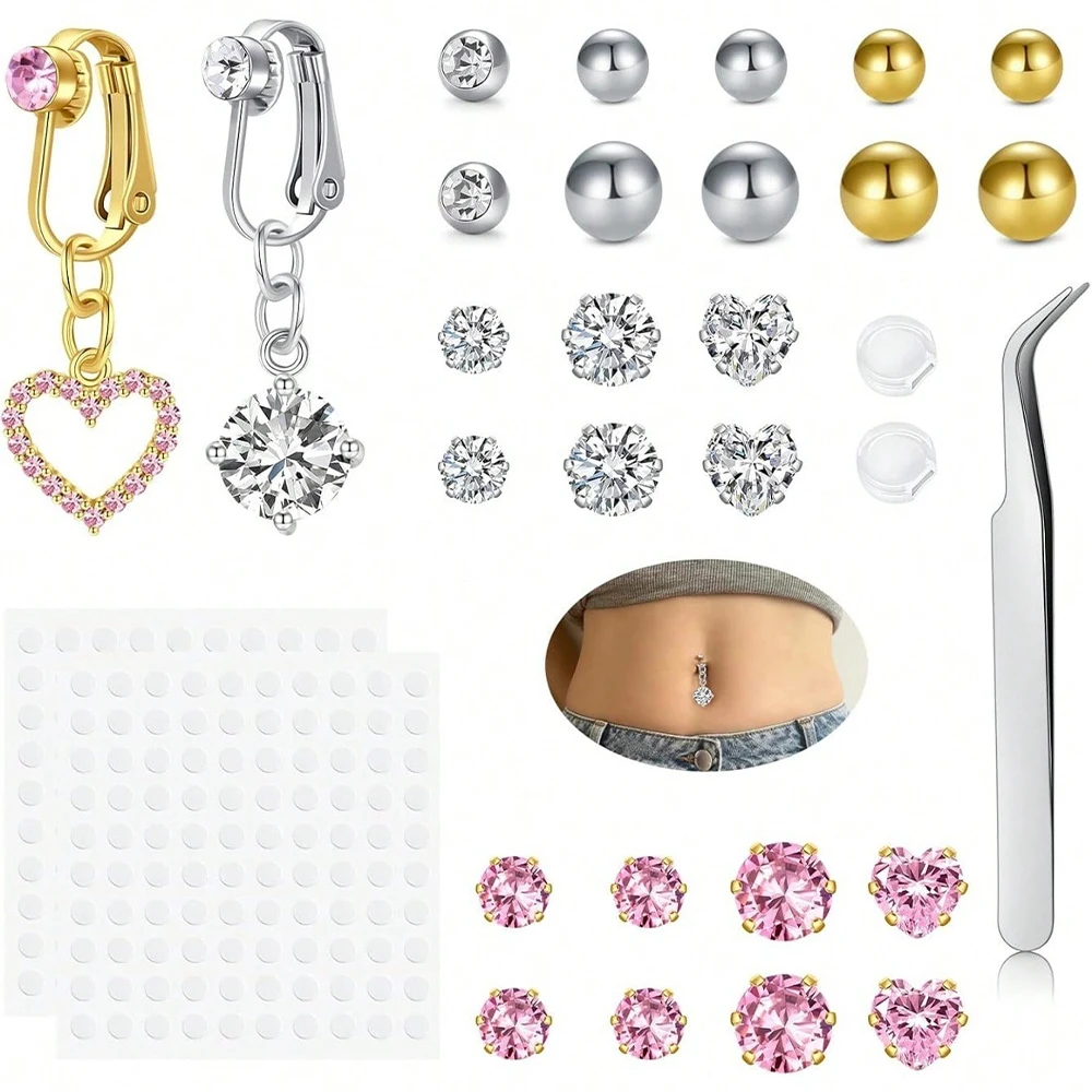 Faux piercing de nombril doré, motif papillon en zircon cubique, à clipser ou à coller, bijoux de faux piercing sans perçage