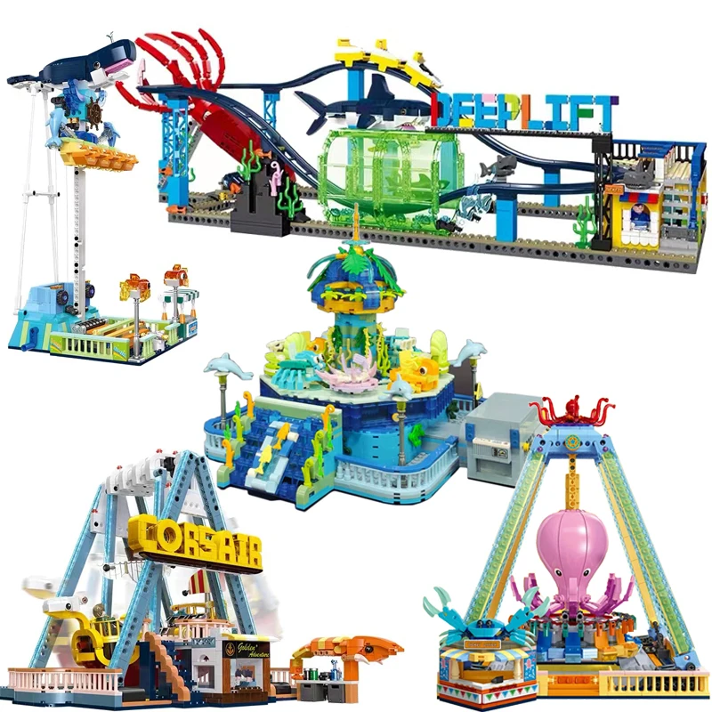 Ideas Pirate Park Building Blocks City Amusement Park Roller Coaster Bricks Model Creative Expert Toys For Kid Xmas Gift MOC