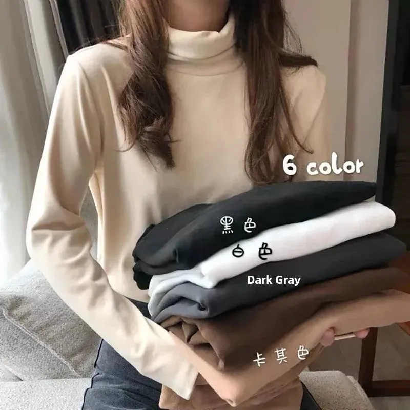 Thickened High Collar Double Sided Self Heating Velvet Women's Base Shirt Autumn Winter T Shirt Fashionable Versatile Warm In...