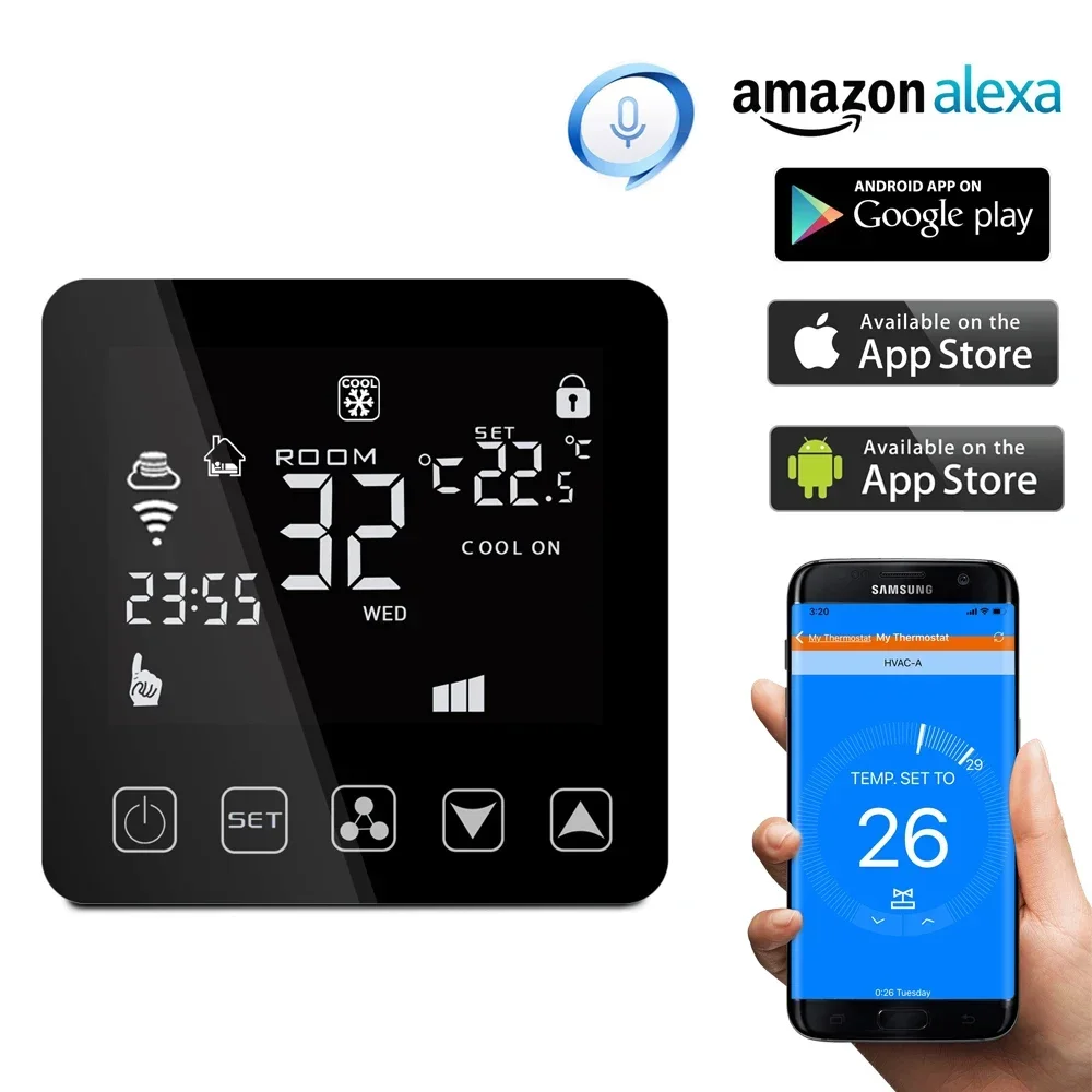 

In stock Smart WIFI Control Tuya Digital FCU Thermostat Air Conditioning Cooling Heating Mode RS485 Modbus Communication
