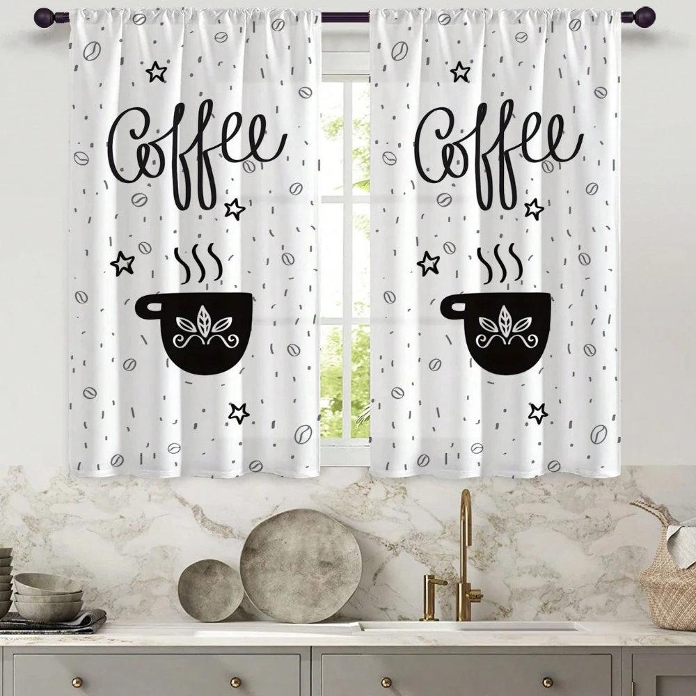 2pcs Kitchenware Printing Decoration Rod Small Curtain Kitchen Curtain for Decorating Bedrooms Study Room Cafes and Living Rooms