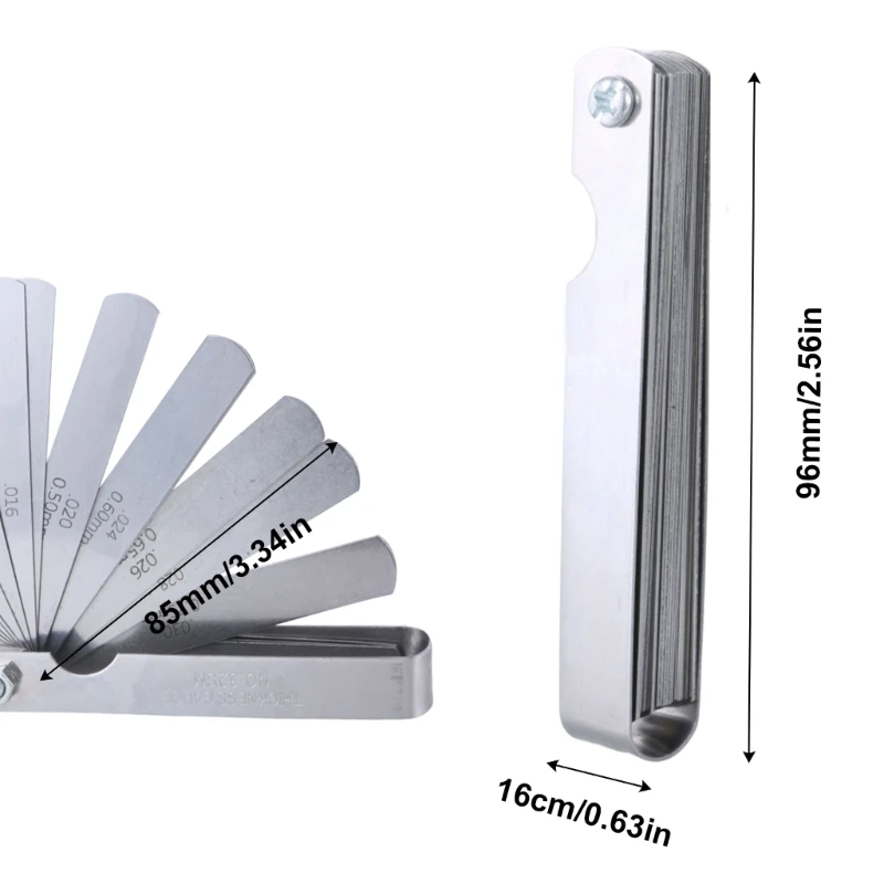 32 조각 긴 Feeler 게이지 0.03-1mm, 스테인레스 스틸 Feeler 게이지 이중 표시 미터법 및 제국 측정 도구