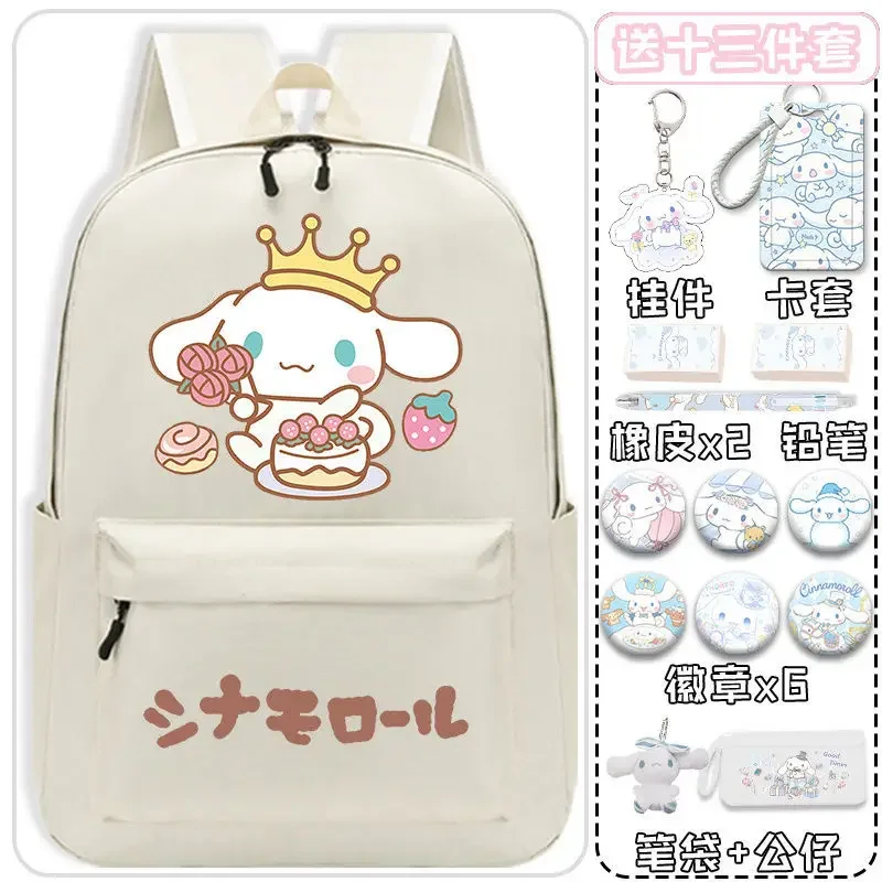 Sanrio Cinnamoroll Babycinnamoroll Schoolbag para homens e mulheres, grande capacidade, mochila dos desenhos animados do estudante, leve, bonito, novo