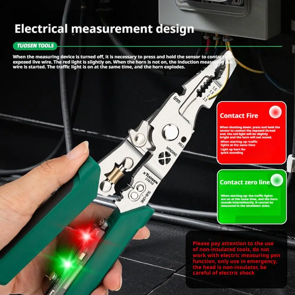 

Инструмент для зачистки проводов, многофункциональные плоскогубцы для зачистки проводов с функцией тестирования напряжения и нескользящей ручкой для электрики O1D4