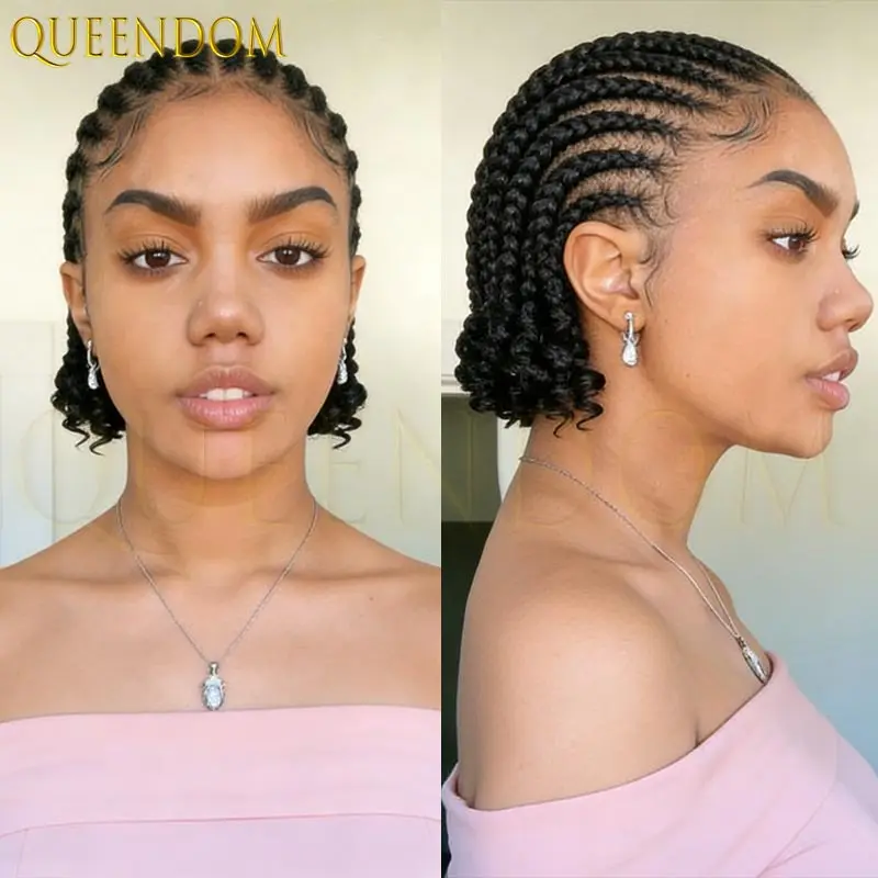 Synthetic Short Bob Braided Wig 8 Inches Full Lace Knotless Box Braid Wig for Black Women Crochet Cornrow Braids Locs