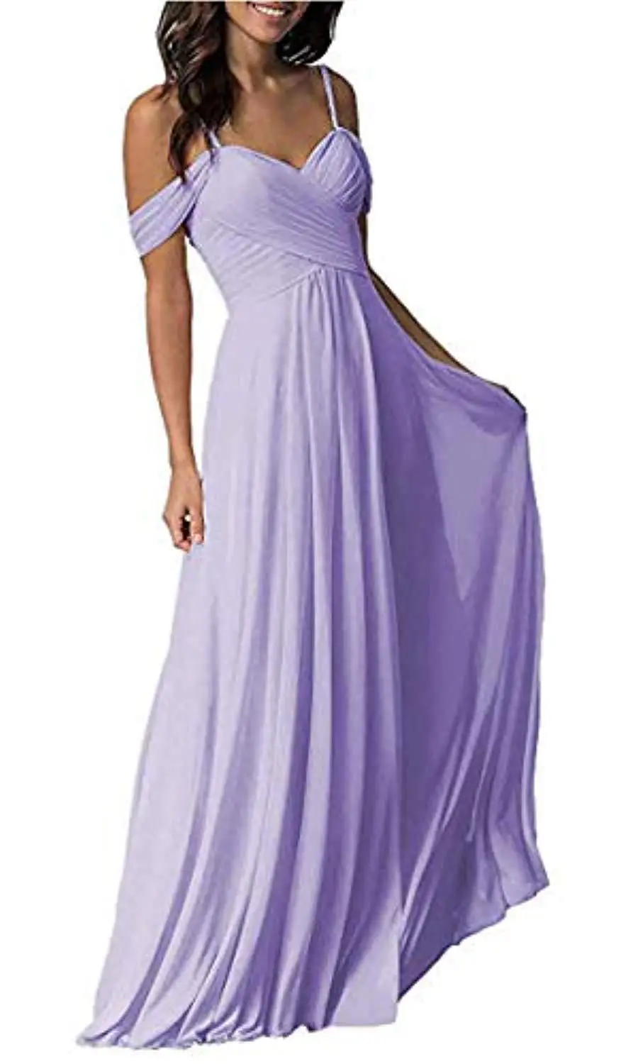 LZPOVE-Vestidos de dama de honra sem costas, Chiffon V-Neck, Spaghetti Straps, Sexy Robe, barato, longo, Lavender