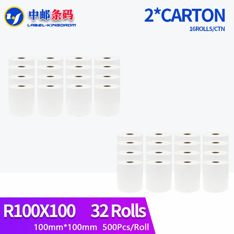 

32 Rolls Zebra Compatible 100mm*100mm (4"X4" Shipping Label) 500Pcs/Roll For Thermal Printer 10cmX10cm