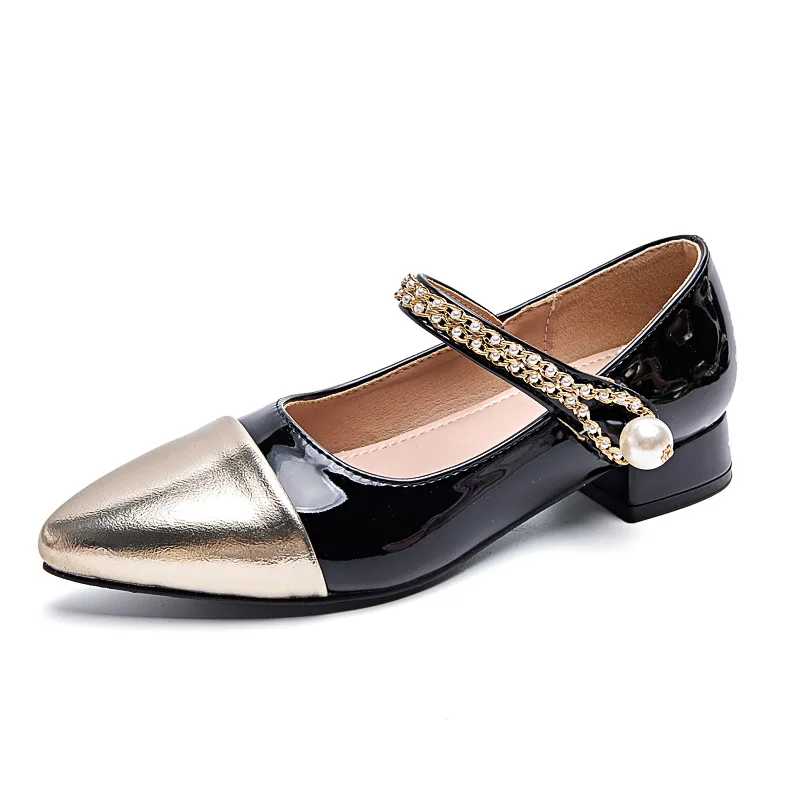 

Brand Girl Shoe 2025Autumn New Fashion Princess Shoes Pearl Child Leather Shoes Girls Mary Jane Shoes Soft Sole Women High Heels