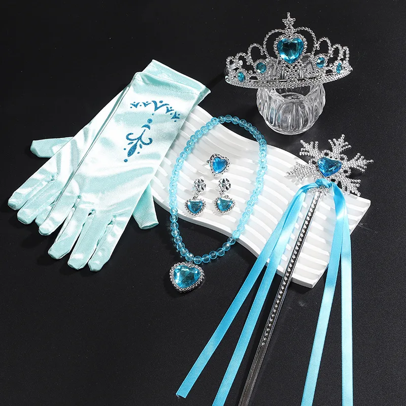 Fancy Girl Princess Dress Up Accessories Halloween Christmas Birthday Party Crown Magic Wand Gloves Necklace Earrings Bracelets