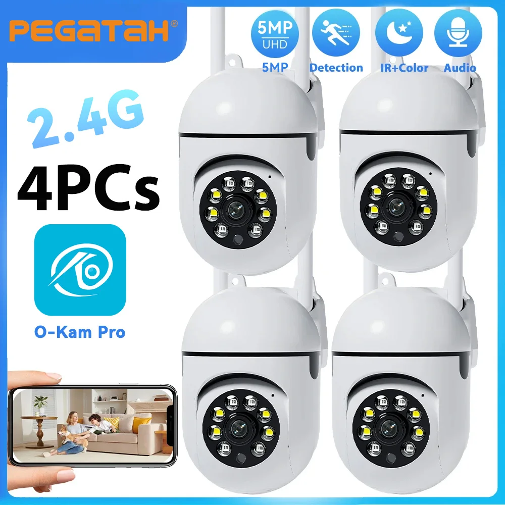 

1/2/4pcs 2.4G 5MP Wifi IP Wireless Security Surveillance PTZ Cameras 5X Zoom Tracking Two-way Audio HD Night Color Cam O-Kam pro