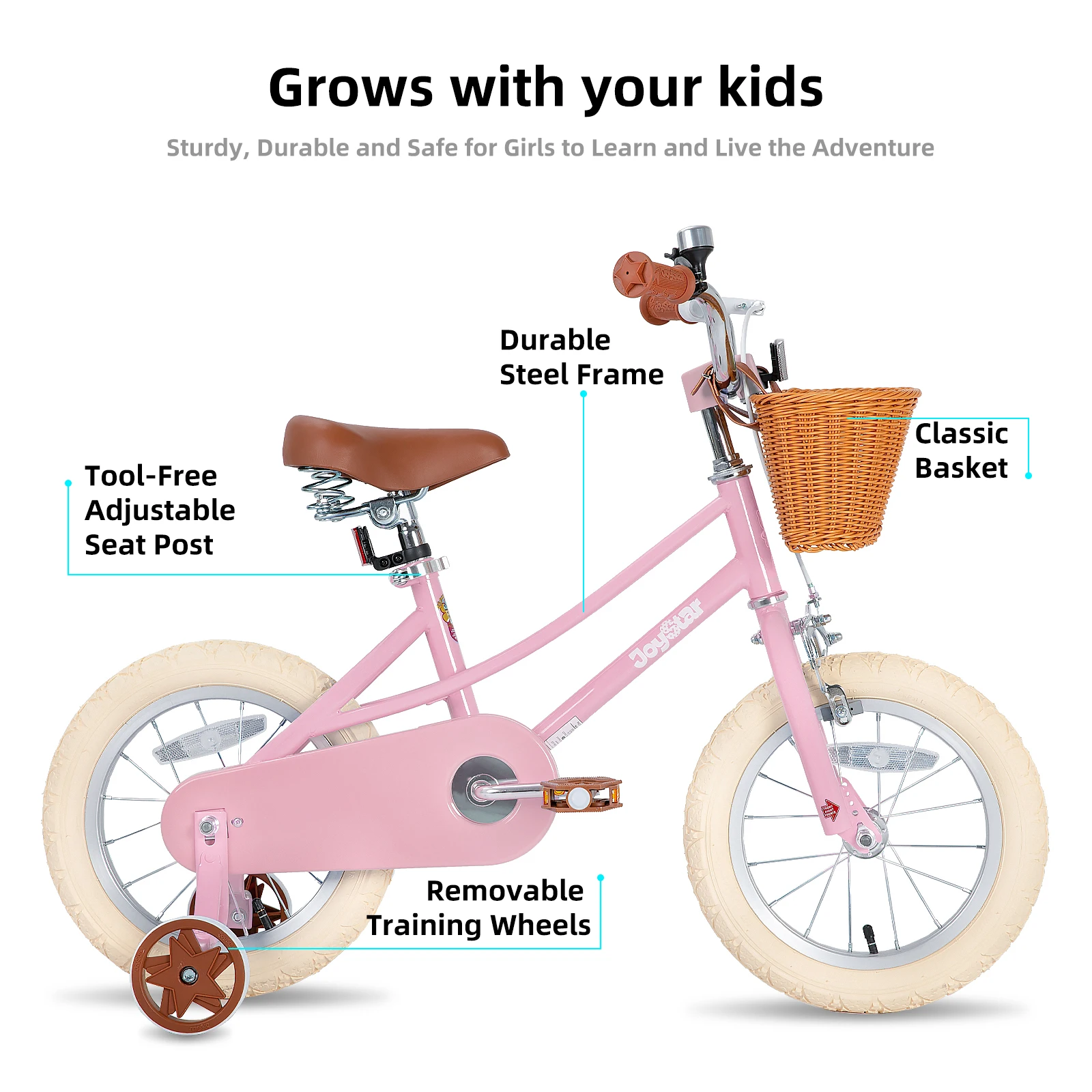 JOYSTAR Retro Style Girls Bike for 2-12 Years Toddlers, 12 14 16 Inch Kids Bike with Training Wheels, 20 Inch with Kickstand